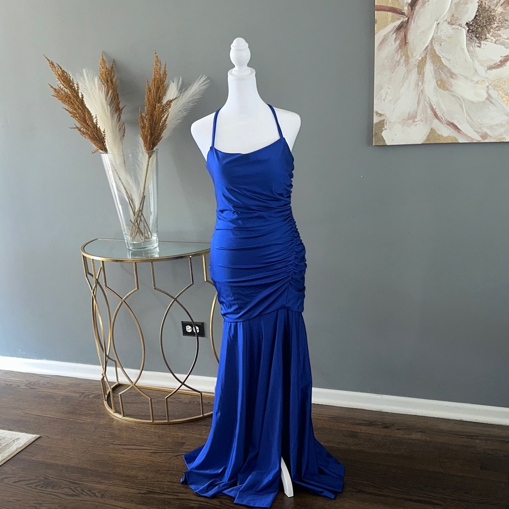 Morgan & Co. Royal Blue Ruched Maxi Dress